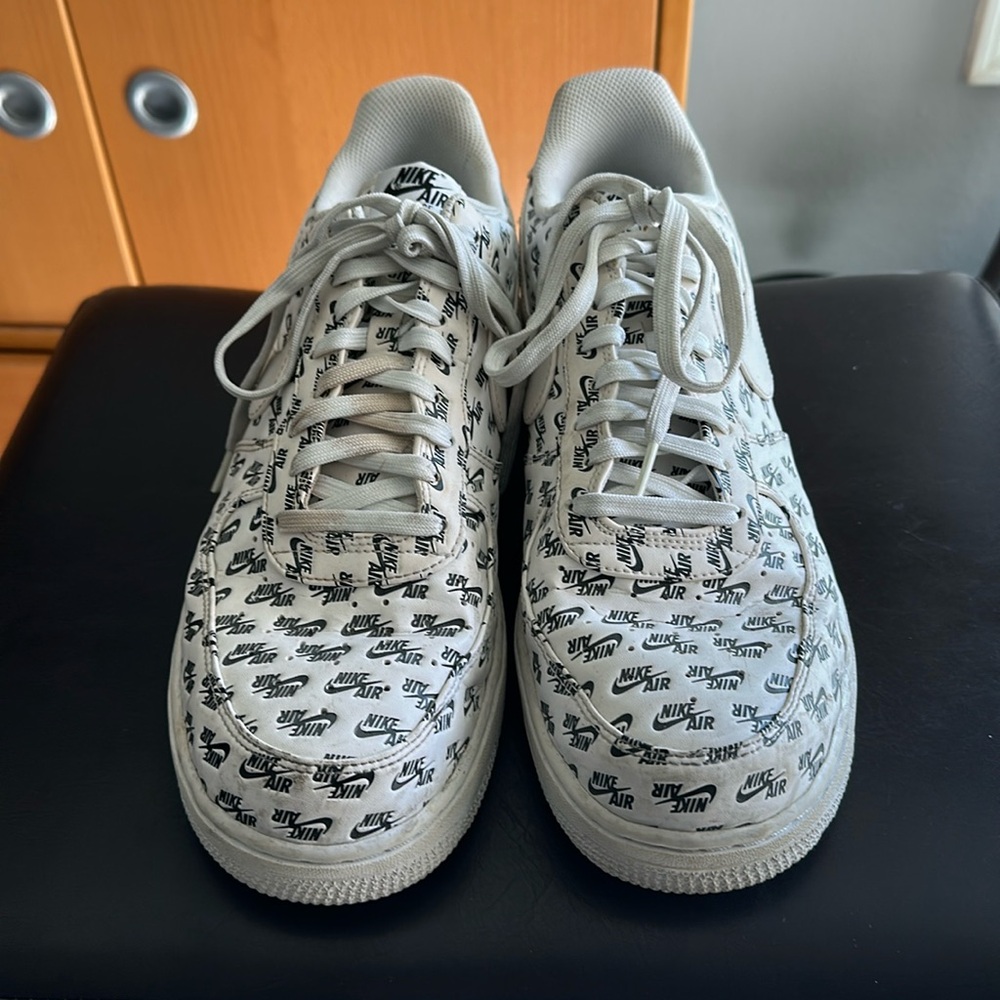 Nike White Shoes with Black All-Over Logo Print